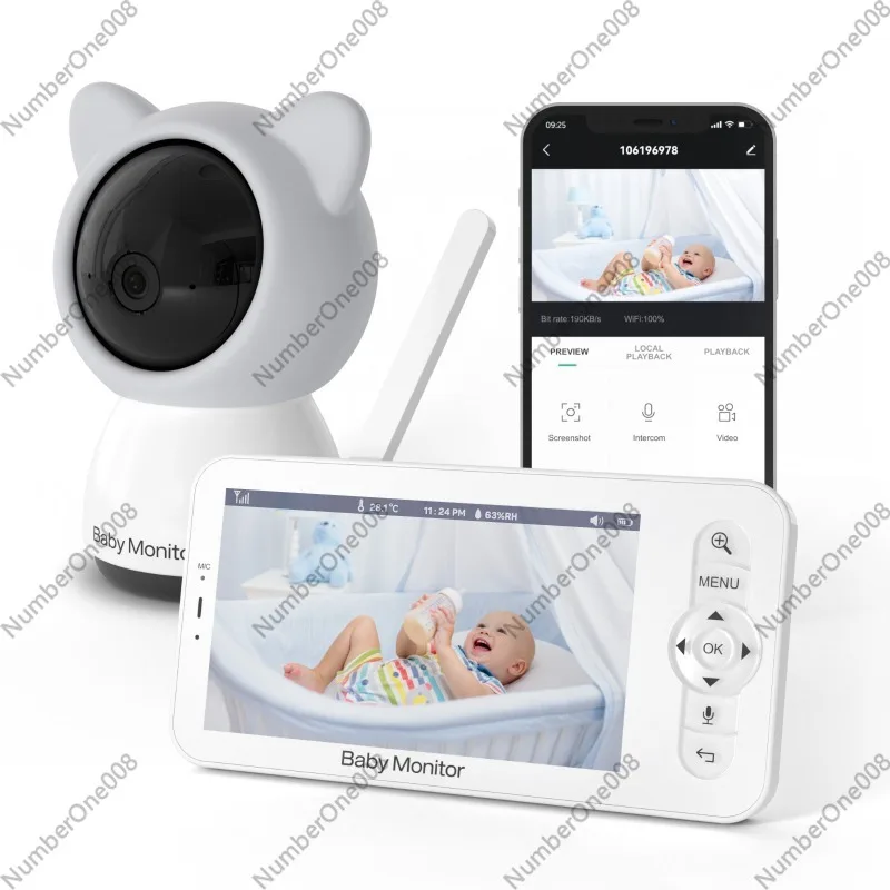Wireless Baby Monitor - จอภาพเด็ก 5 นิ้ว 1080P, กล้องมองกลางคืนอัจฉริยะไร้สายสำหรับเด็ก, ดูภาพจากระยะไกลผ่านแอปโทรศัพท์