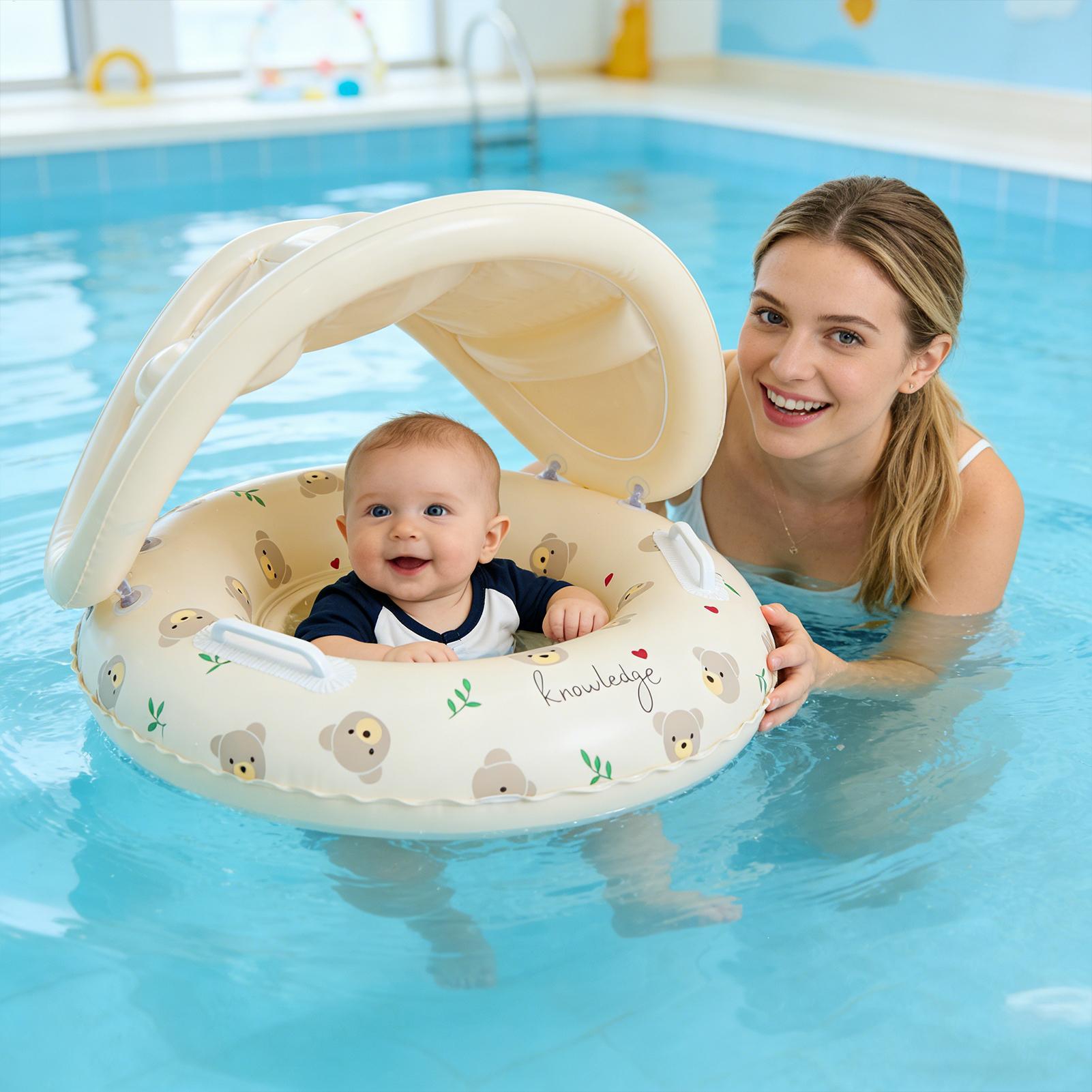 Baby Swimming Floater - ห่วงยางว่ายน้ำเด็ก ห่วงยางเป่าลมพร้อมหลังคาบังแดดแบบถอดได้ ห่วงยางสำหรับเด็กเล็ก ใช้ในสระว่ายน้ำ ชายหาด สำหรับงานปาร์ตี้ริมสระน้ำในฤดูร้อน