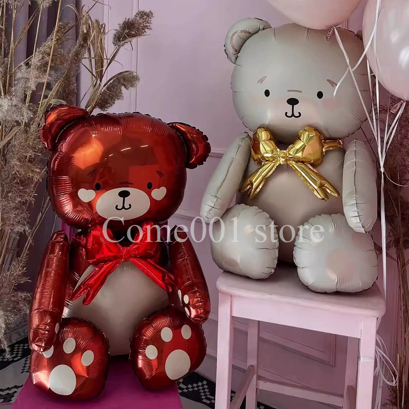 Baby Products Lotion - ลูกโป่งตกแต่งงานวันเกิดลายหมีสีครีม โบว์ทอง ของขวัญวันเกิดสำหรับเด็กชายและเด็กหญิง น่ารักสำหรับงานเลี้ยงฉลองทารก งานวันเกิด ปาร์ตี้สุขสันต์วันเกิด