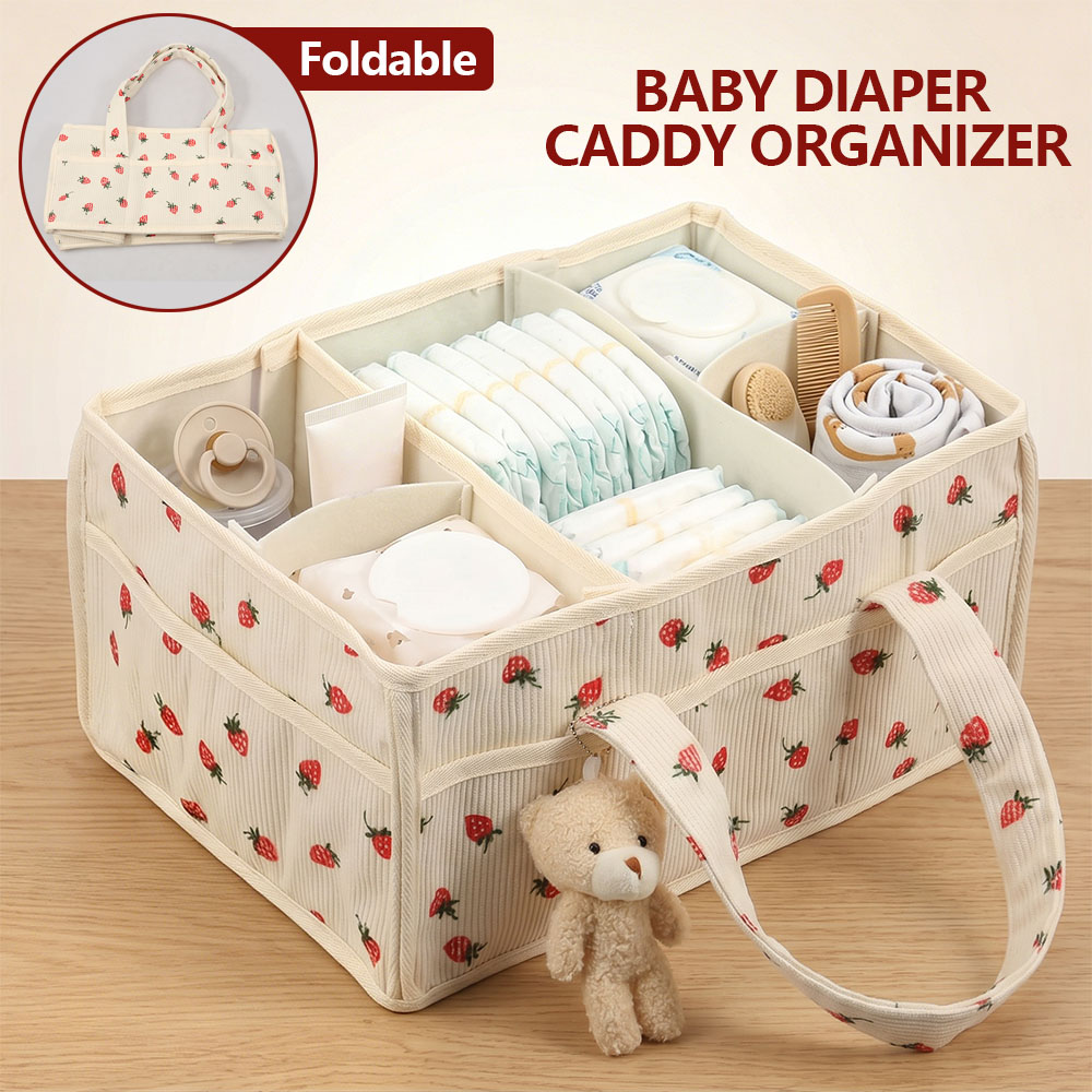 Baby Products Organiser - ตะกร้าใส่ผ้าอ้อมเด็กแบบพกพา กล่องเก็บของในห้องเด็กทำจากผ้าสักหลาด มีช่องแบ่งและหูหิ้ว กล่องจัดระเบียบโต๊ะเปลี่ยนผ้าอ้อมแบบพับได้