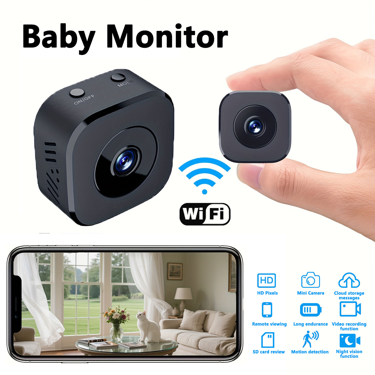 Wireless Baby Monitor - 1080P HD Mini WiFi กล้องความปลอดภัยในร่มการเฝ้าระวังความปลอดภัย Baby